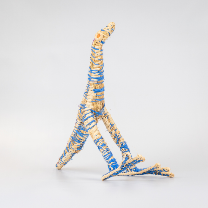 Grass woven bird sculpture in blue