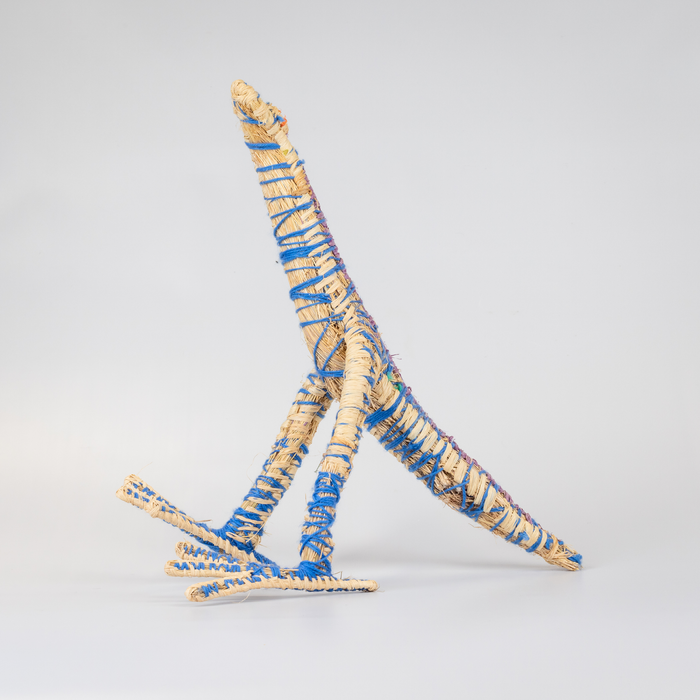Grass woven bird sculpture in blue