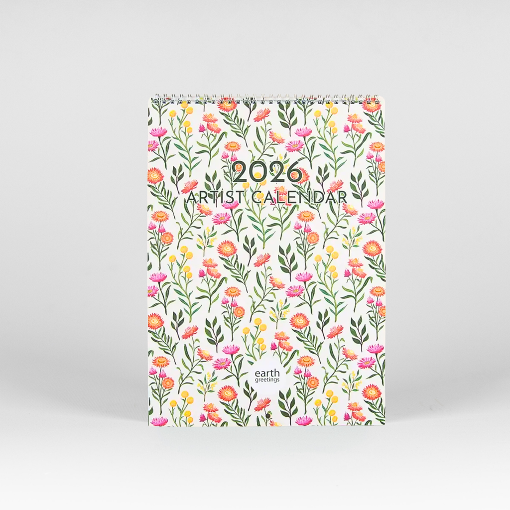 2020 artist calendar with floral design on a white background