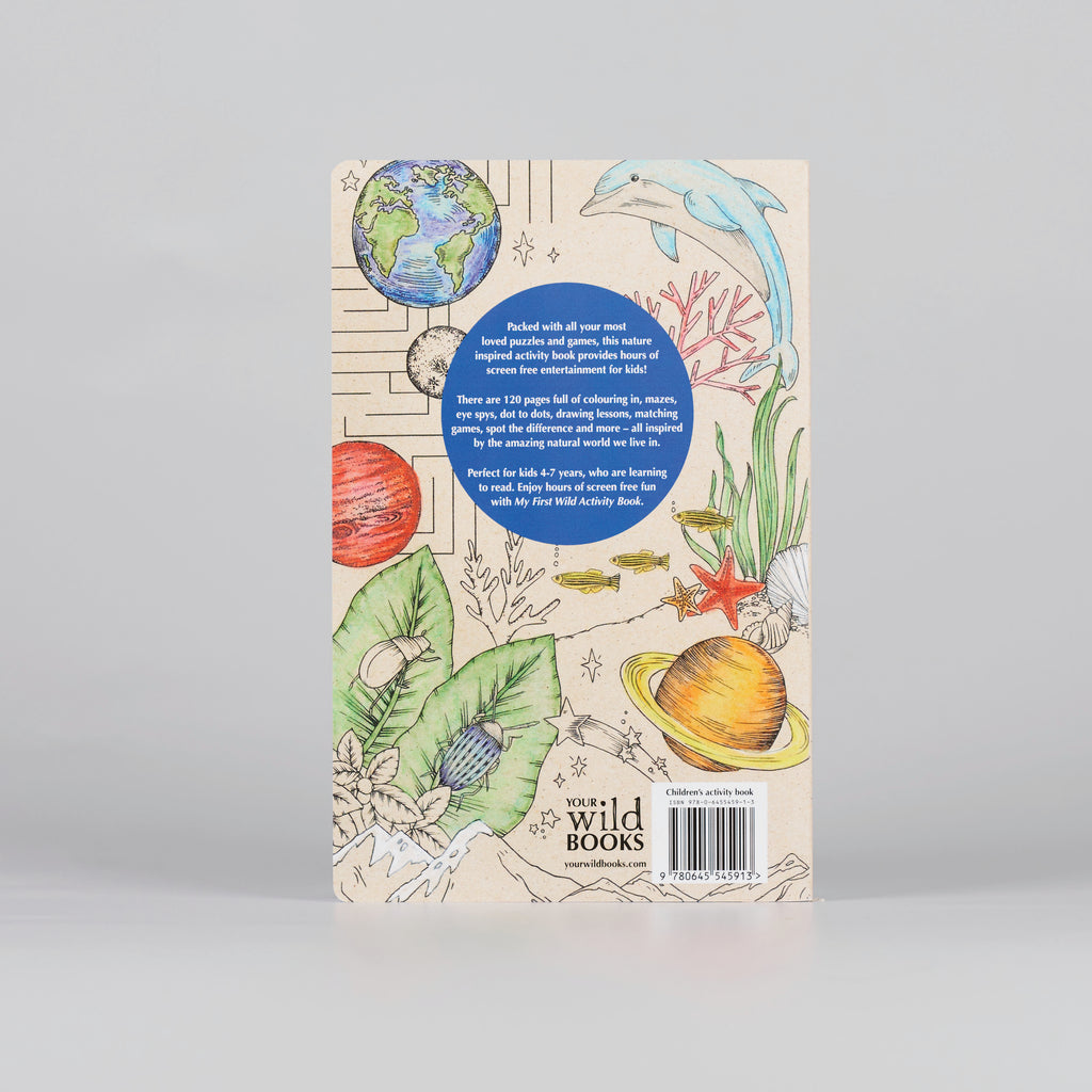 back cover of a book titled 'My First Wild Activity Book'