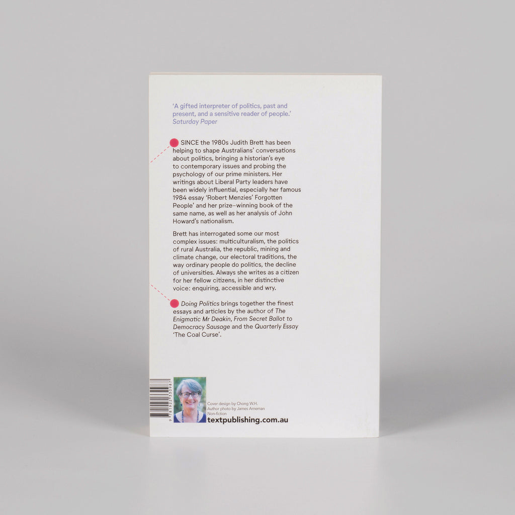 Back cover a book called 'Doing Politics'.