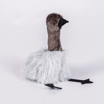 Brown and grey emu plush toy.