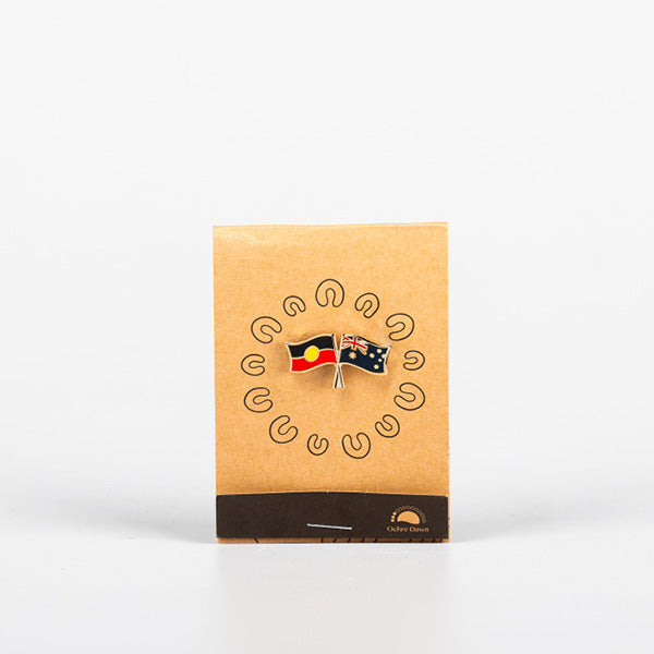 Aboriginal and Australian flag lapel pin with brown backing card