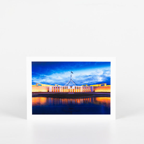 postcard of australian parliament house at night time