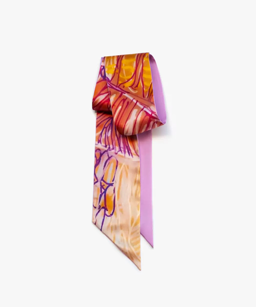Silk scarf with vibrant pink, orange and purple print