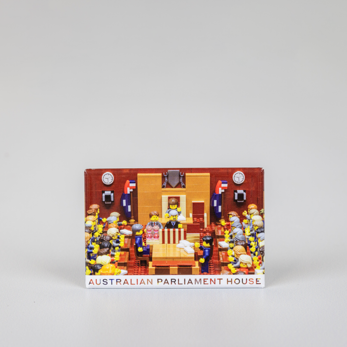 front of magnet featuring lego senate chamber