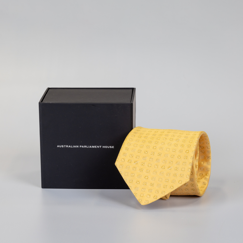 rolled gold tie featuring small square and black display box