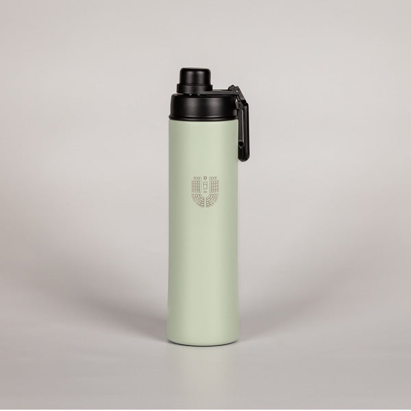 green metal water bottle