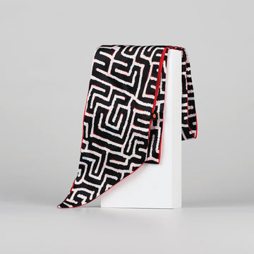 Silk scarf with vibrant black, white and red line print