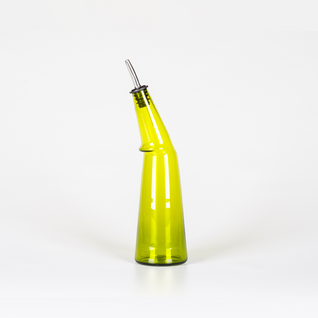 Clear Green Glass Olive Oil Bottle with Pouring Spout