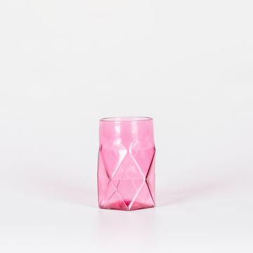 Pink Clear Glass cup with geometric design