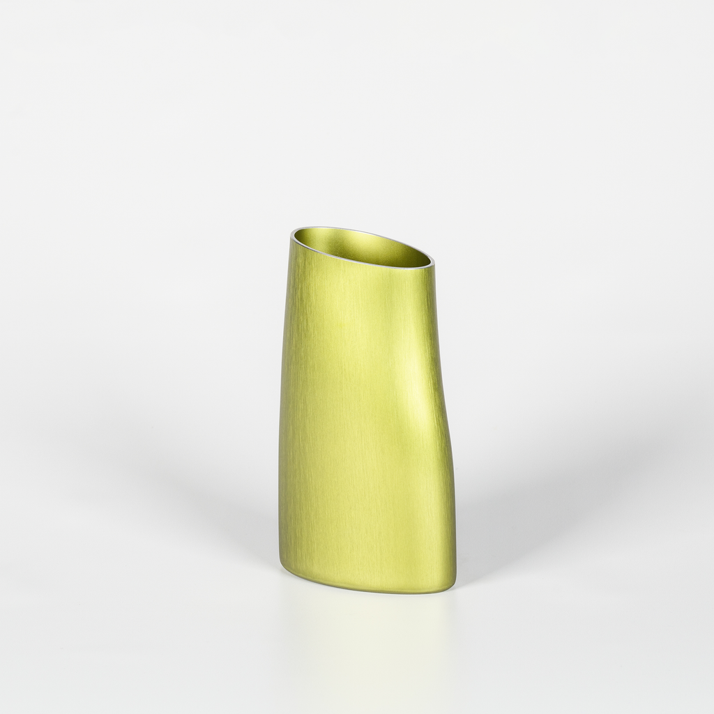 Short Aluminium green vase with curved design