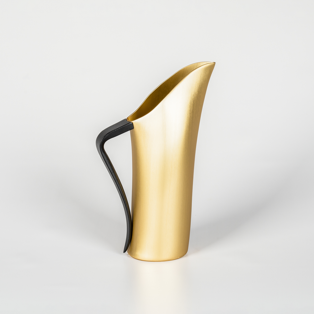 Large Gold Aluminum Water Jug with Black Handle