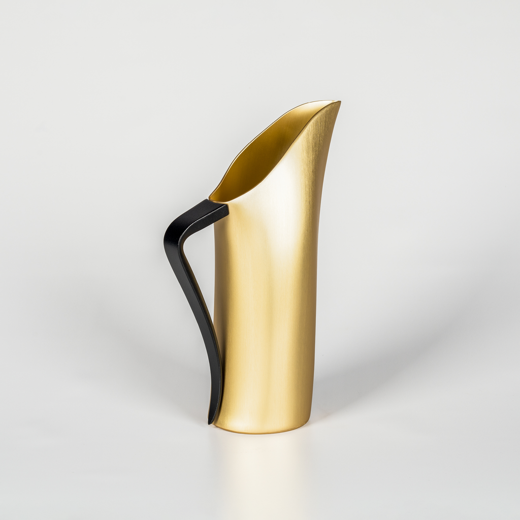 Large Gold Aluminum Water Jug with Black Handle