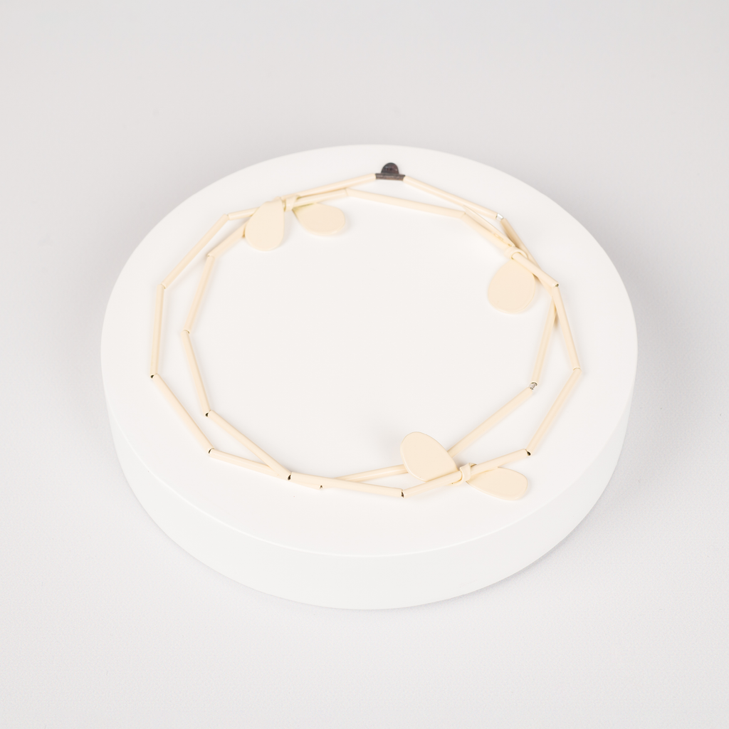 Ivory Brass Necklace with Leaf and Petal Design and Stainless steel chain