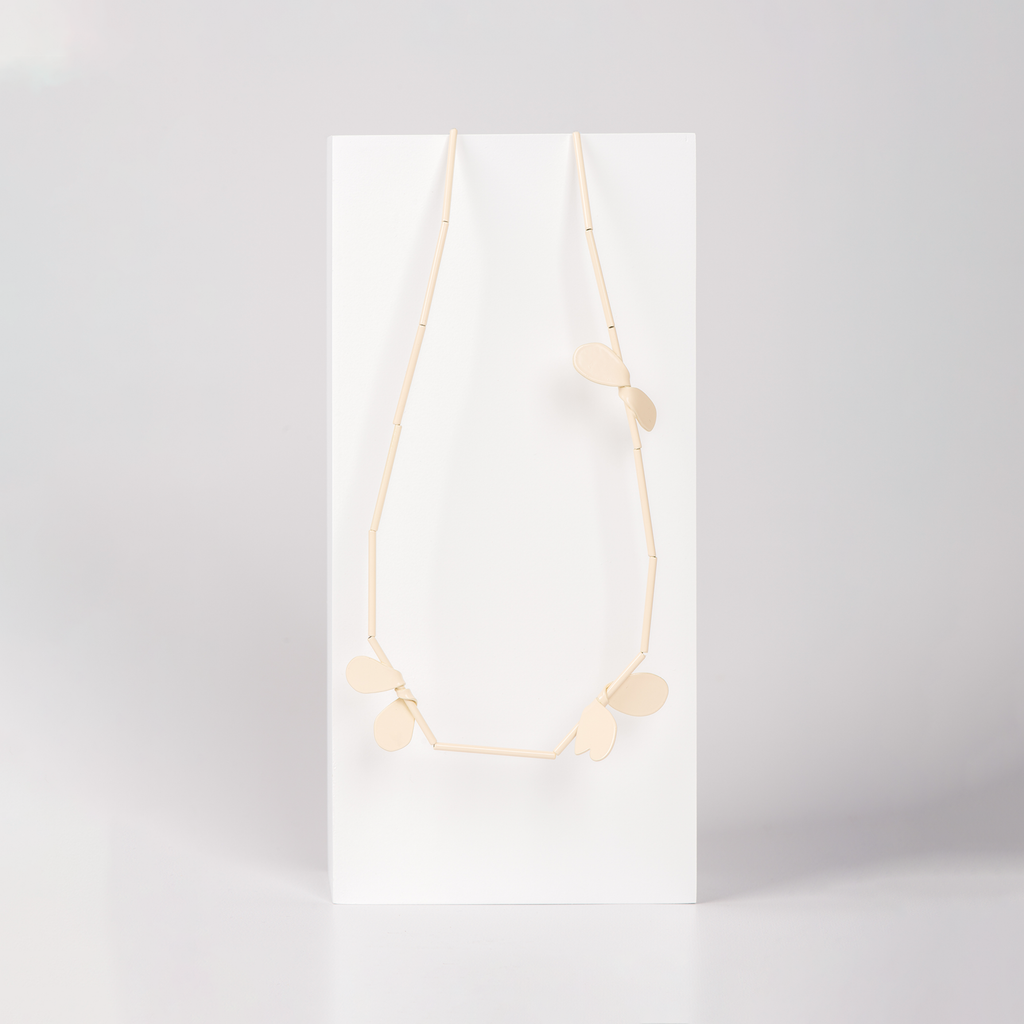 Ivory Brass Necklace with Leaf and Petal Design and Stainless steel chain