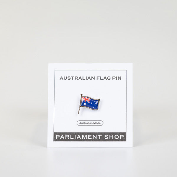 Australian flag lapel pin on white backing card