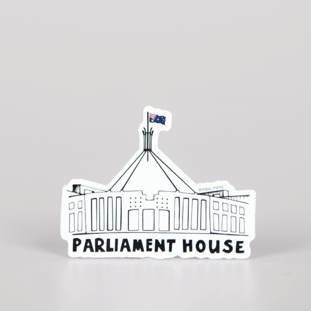 a sticker  of parliament house with 'parliament house' written underneath