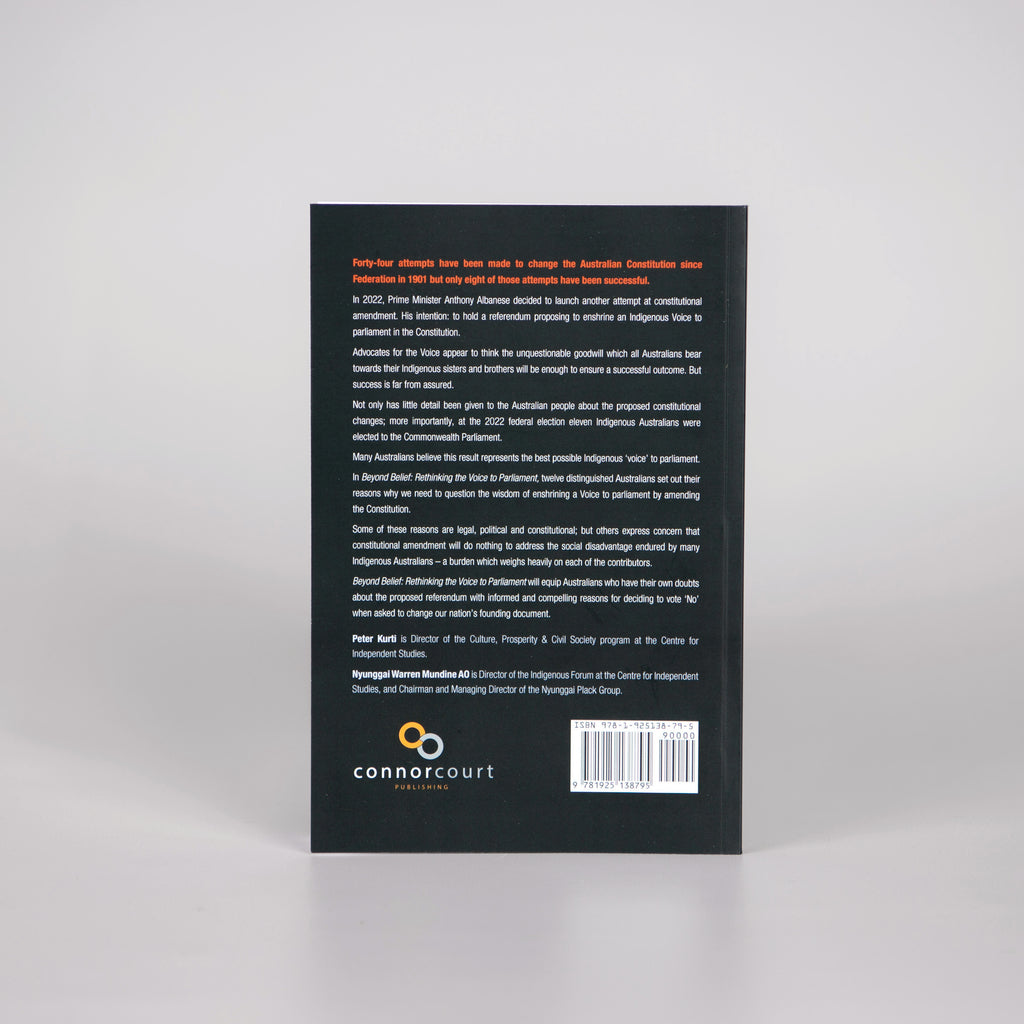 back cover of a book titled 'Beyond Belief: Rethinking The Voice To Parliament'