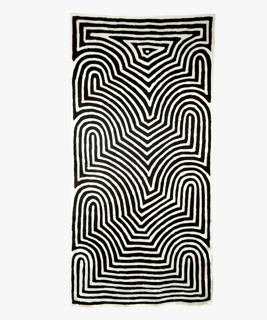 large rectangle black and white silk scarf with line pattern