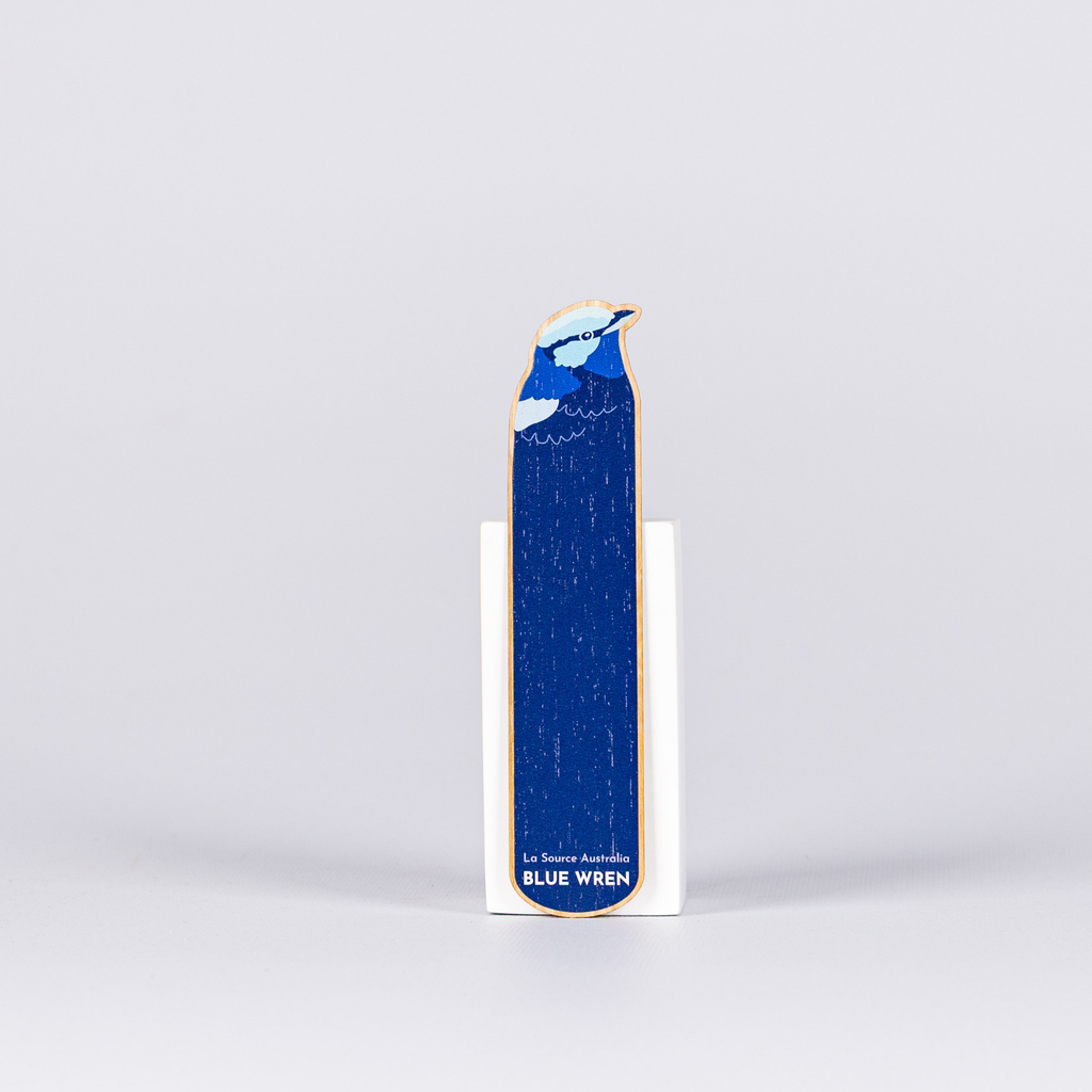Blue wren bird-shaped bottle stopper on a white background
