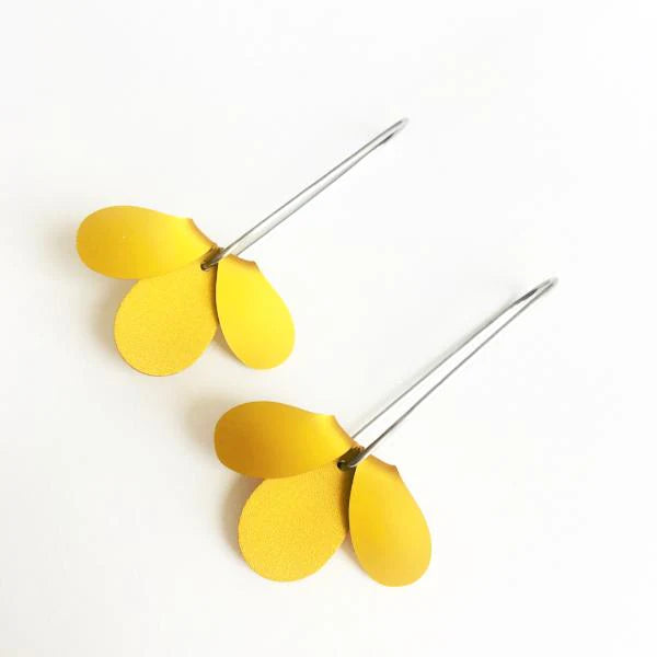 Minimalist Dangle Earrings featuring yellow aluminium folded flower shape