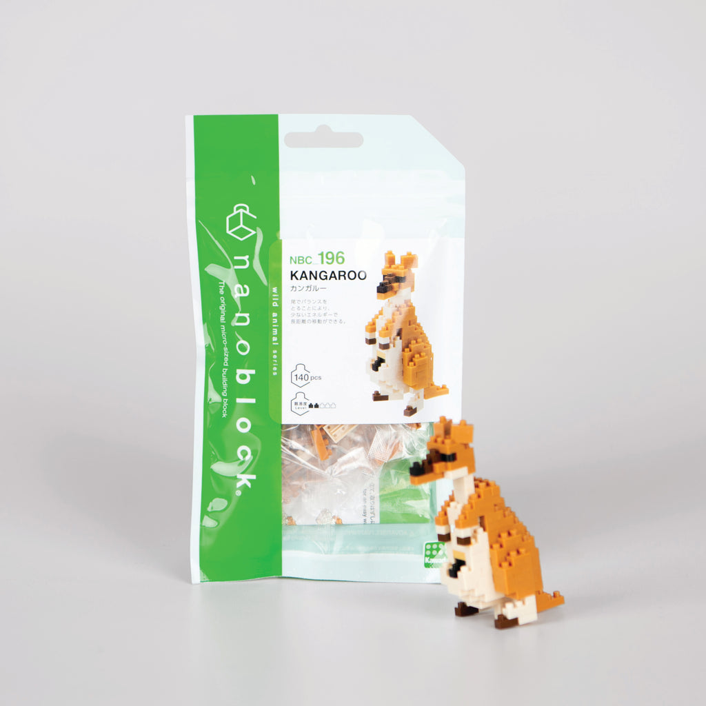 Miniature kangaroo model in the foreground with the product pack in the background.