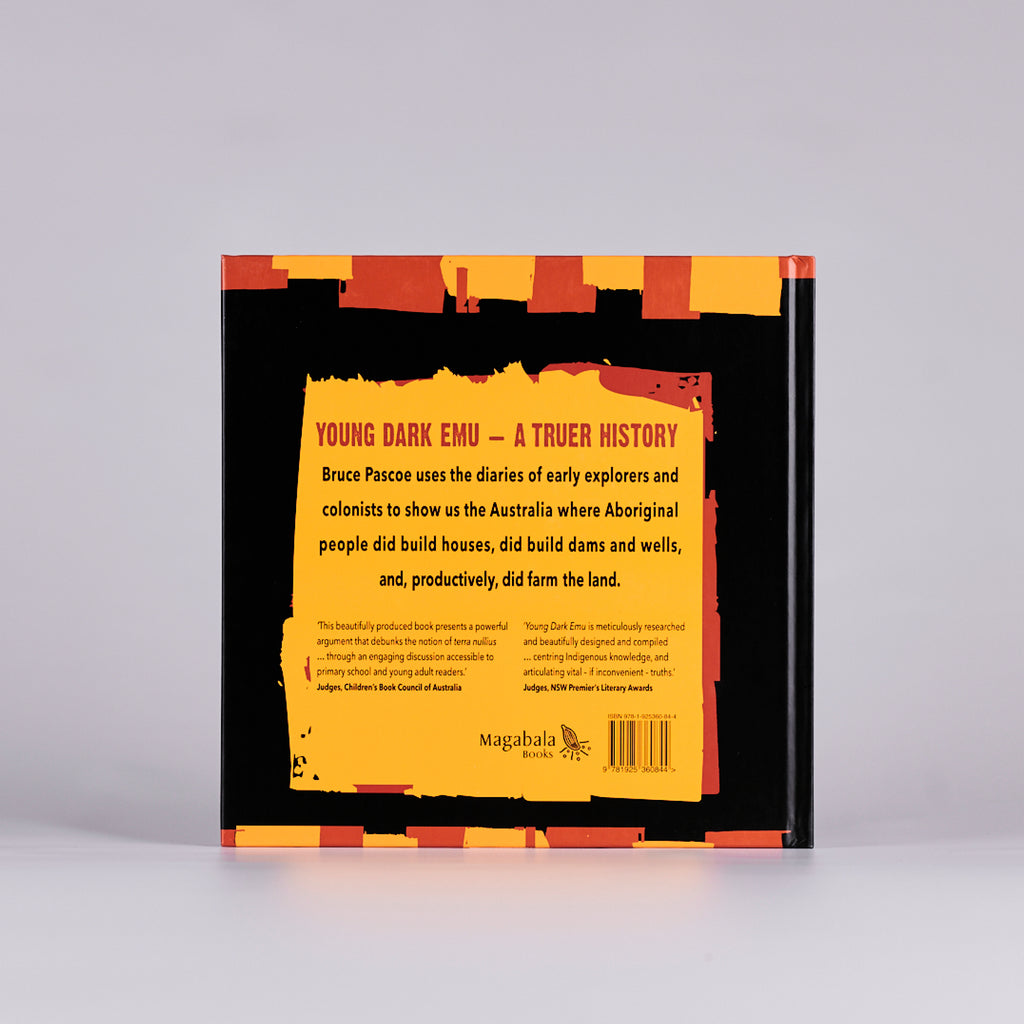 Back cover of a book titled 'Young Dark Emu'. 