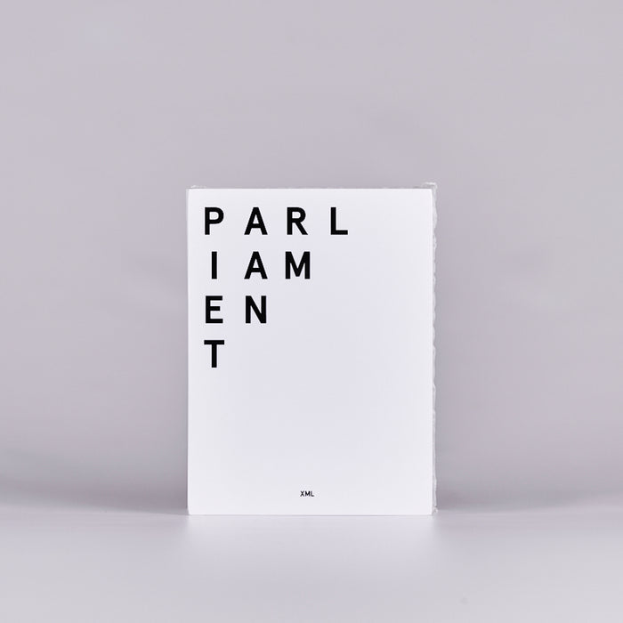 back cover of a book titled 'Parliament' featuring White Cover with Bold Black Text