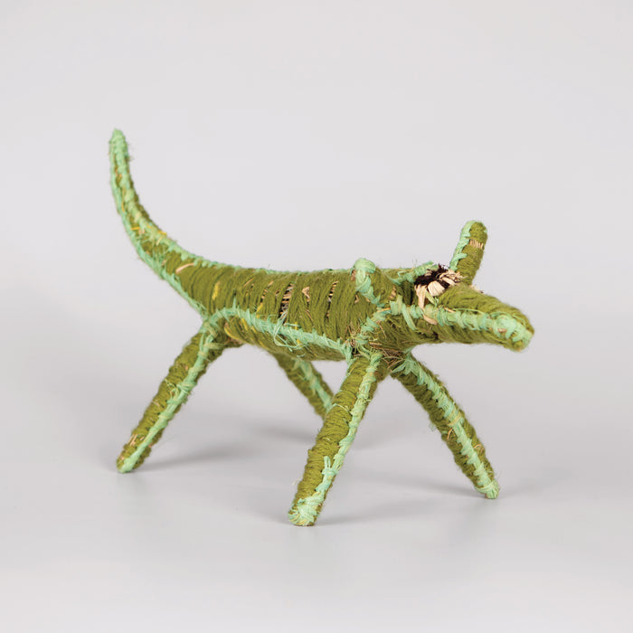 Grass woven dog sculpture in green