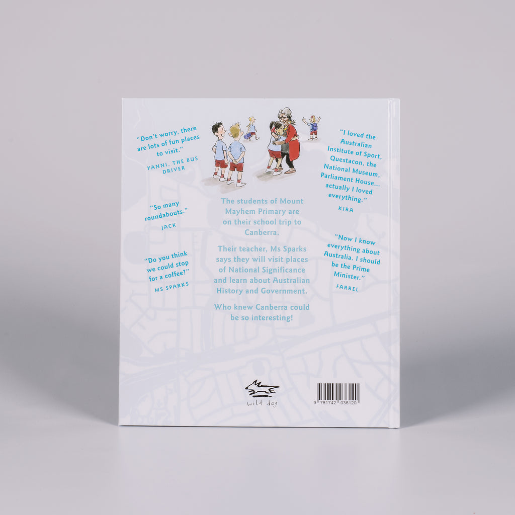 Back cover of a children's book called 'Camp Canberra'.