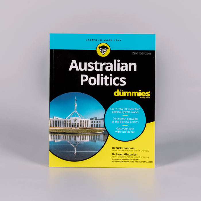 Front cover a book called 'Australian Politics for Dummies'.