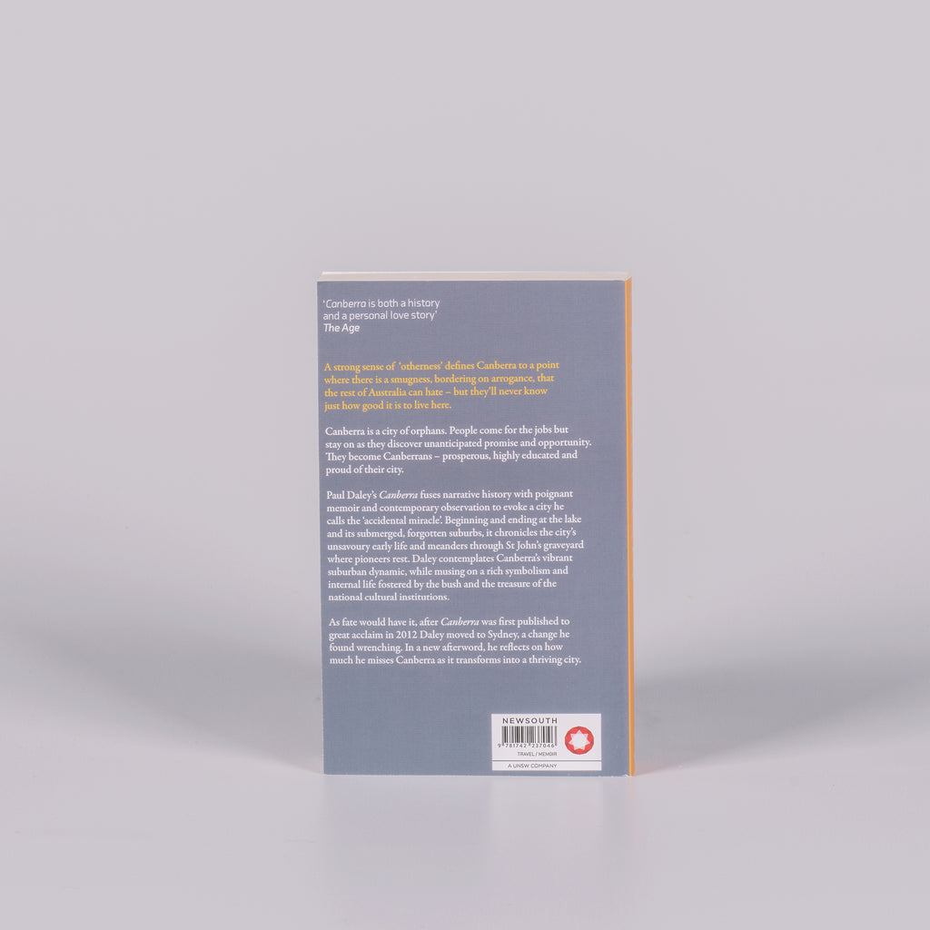 Back cover of a book called 'Canberra'.