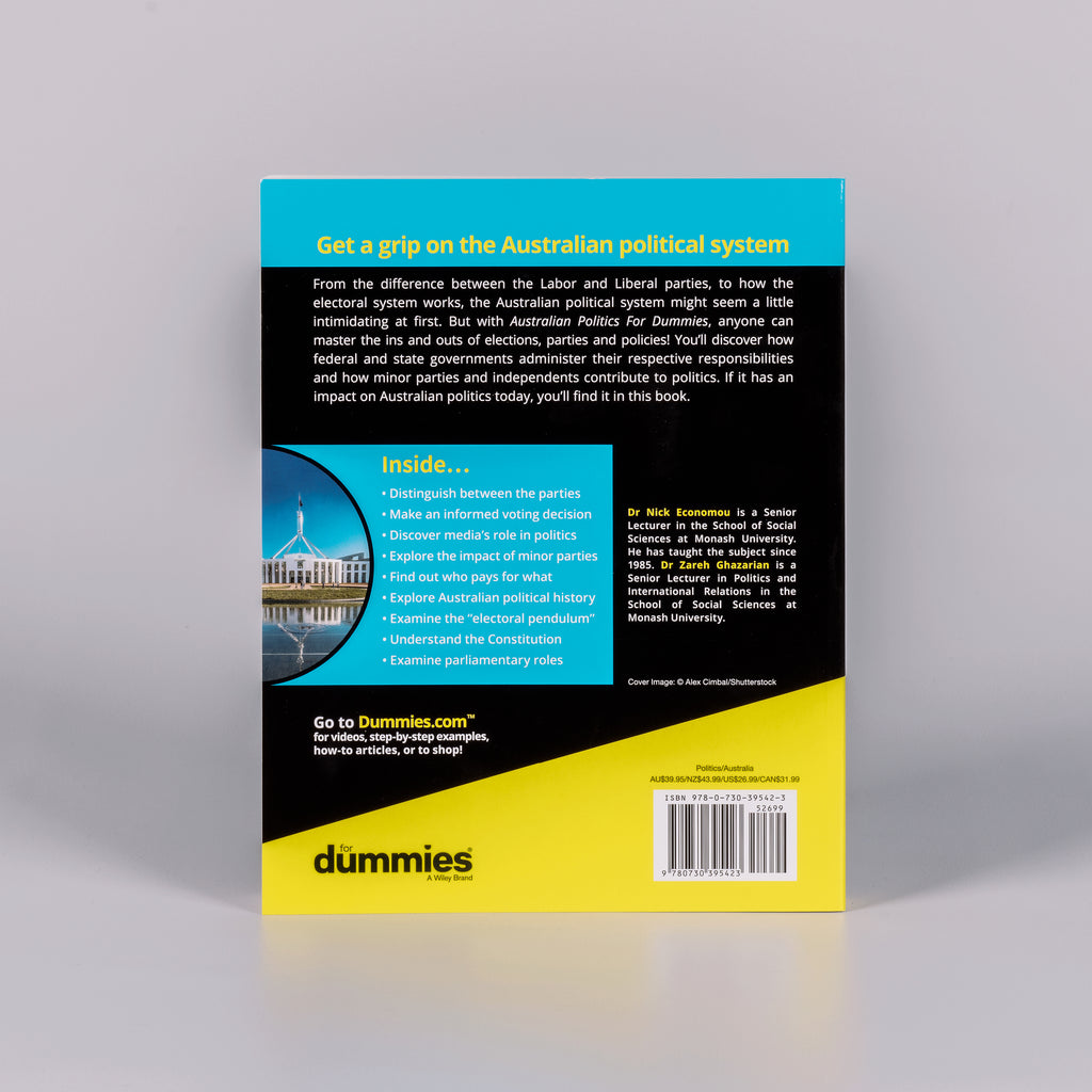 Back cover a book called 'Australian Politics for Dummies'.